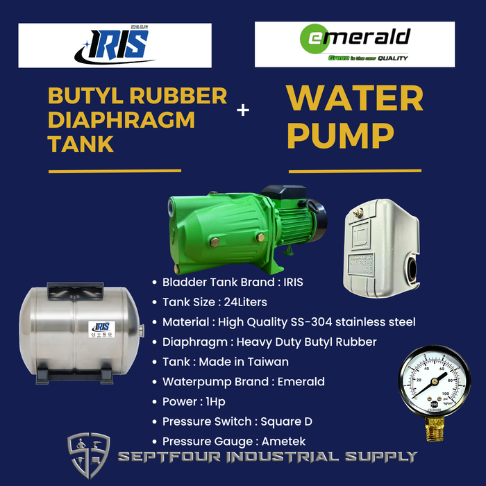 Emerald 1HP Jet Pump with Horizontal Bladder Tank/Butyl Rubber Diaphragm Tank (set)
