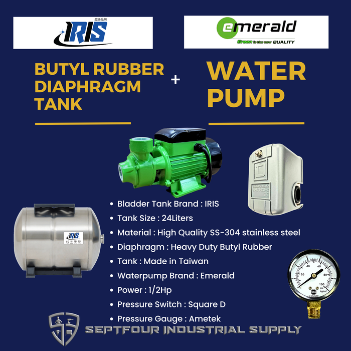 Emerald 1/2HP JET WATERPUMP WITH HORIZONTAL BLADDER/BUTYL RUBBER DIAPHRAGM TANK (SET)