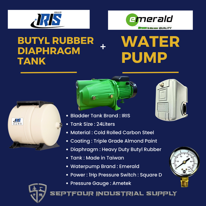 Emerald 1HP Jet Pump with Horizontal Bladder Tank/Butyl Rubber Diaphragm Tank (set)