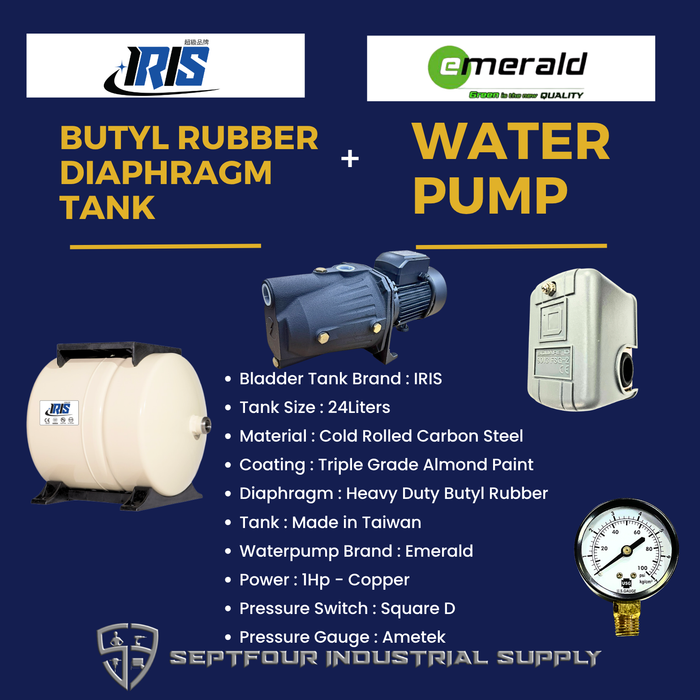 Emerald 1HP Jet Pump with Horizontal Bladder Tank/Butyl Rubber Diaphragm Tank (set)