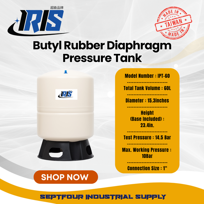 IRIS Premium Tank Butyl Rubber Diaphragm Type (Fixed Membrane) Pressure Tank - Made in Taiwan