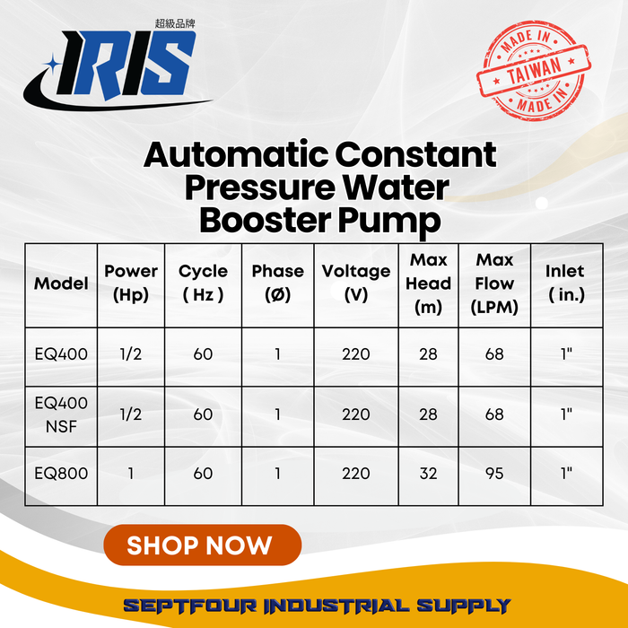 IRIS Automatic Constant Pressure Water Booster Pump - Made in Taiwan