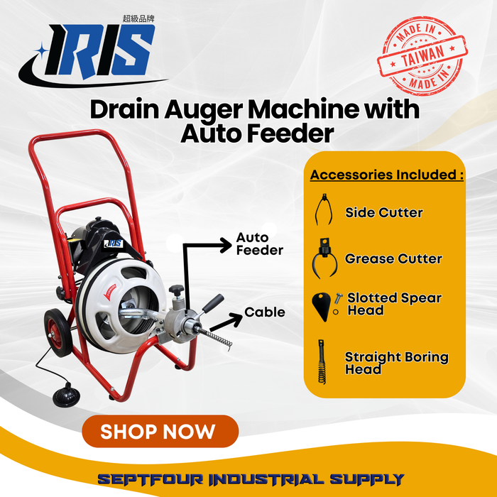 IRIS Declogging/Drain Auger Drum Pipe Machine with Auto Feeder - Made in Taiwan
