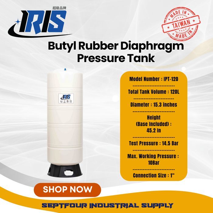 IRIS Premium Tank Butyl Rubber Diaphragm Type (Fixed Membrane) Pressure Tank - Made in Taiwan