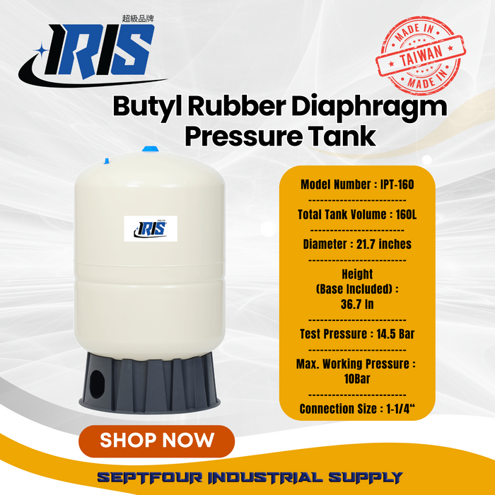 IRIS Premium Tank Butyl Rubber Diaphragm Type (Fixed Membrane) Pressure Tank - Made in Taiwan