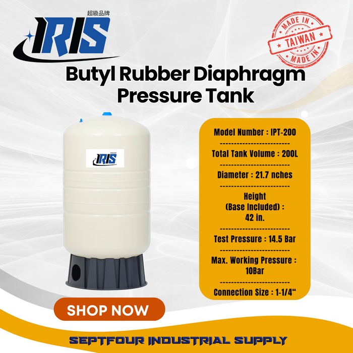 IRIS Premium Tank Butyl Rubber Diaphragm Type (Fixed Membrane) Pressure Tank - Made in Taiwan