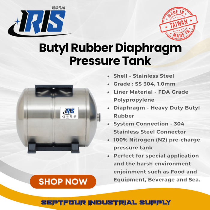 IRIS Premium Tank Butyl Rubber Diaphragm Type (Fixed Membrane) Pressure Tank - Made in Taiwan