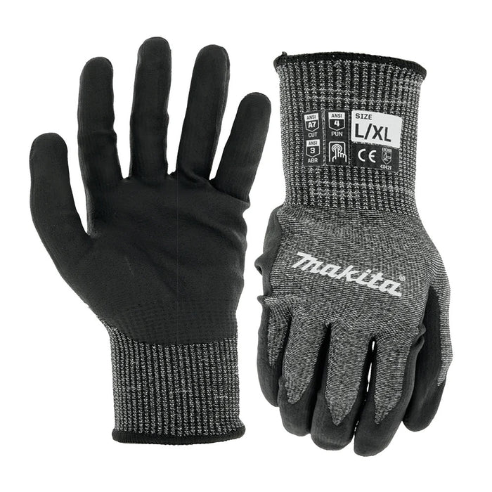 Makita FitKnit Cut Level 7 Nitrile Coated Dipped Gloves (Gray)