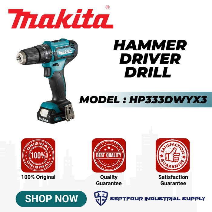 Makita 10mm 12V Cordless Hammer Drill HP333DWYX3
