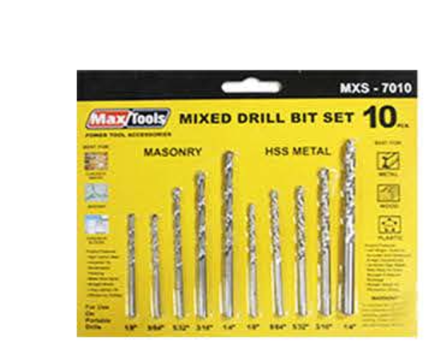 Maxtools 10pcs. Mixed Drill Bit Set (Masonry & HSS Metal) MXS-7010