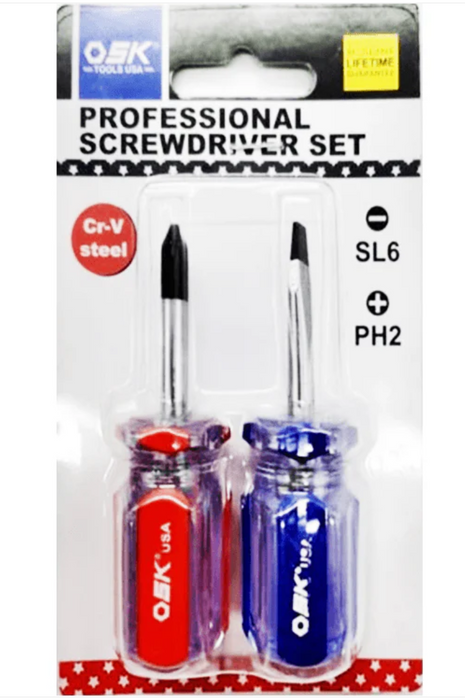 OSK 2pcs 1-1/2" Stubby Screwdriver Set  104-2KIT