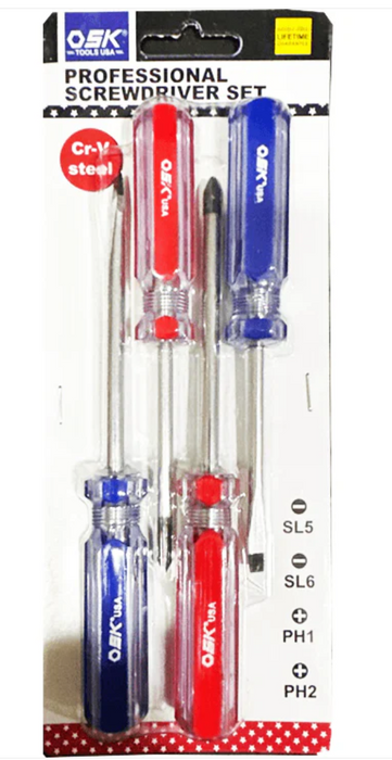 OSK  4pcs 3" & 4" Stubby Screwdriver Set 107-4KIT