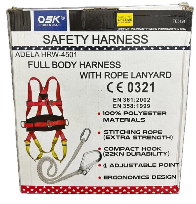 OSK Full Body Harness with Rope Lanyard Big Hook TE5124