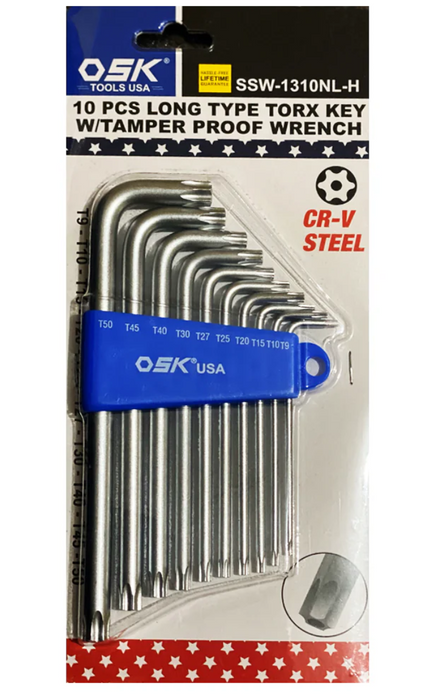 OSK Long Type Torx Wrench with Tamper Proof Wrench (10pcs)  SSW-1310NL-H