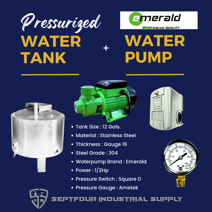 Emerald 1/2Hp or 1Hp JET Waterpump with Stainless Steel Pressurized Tank  Switch and Gauge (set)
