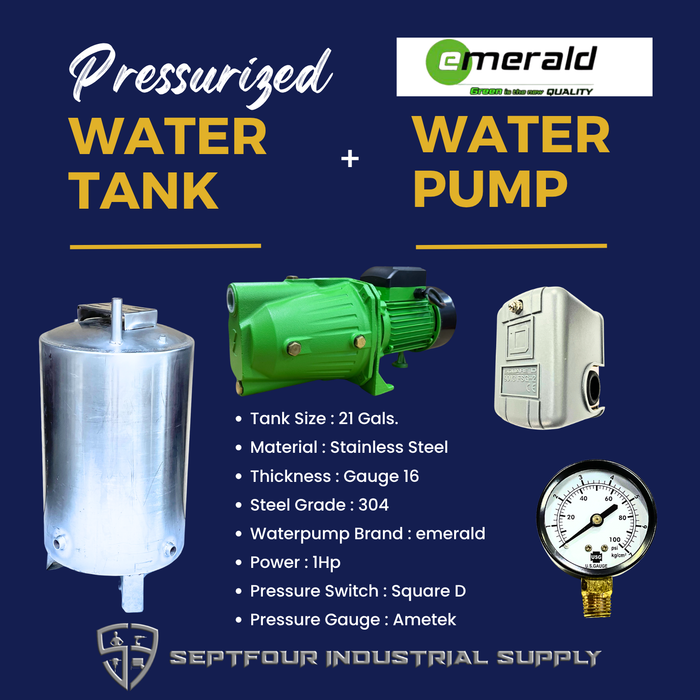 Emerald 1/2Hp or 1Hp JET Waterpump with Stainless Steel Pressurized Tank  Switch and Gauge (set)