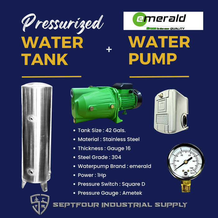 Emerald 1/2Hp or 1Hp JET Waterpump with Stainless Steel Pressurized Tank  Switch and Gauge (set)