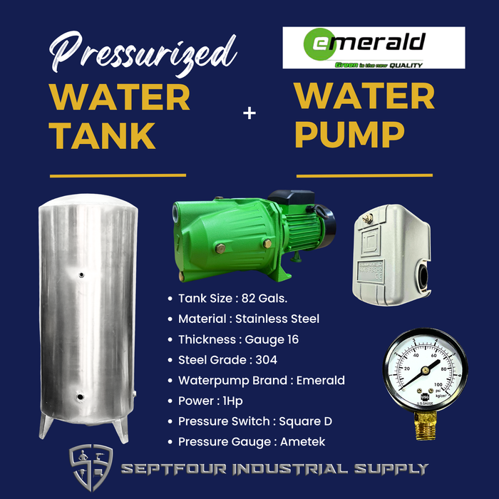 Emerald 1/2Hp or 1Hp JET Waterpump with Stainless Steel Pressurized Tank  Switch and Gauge (set)