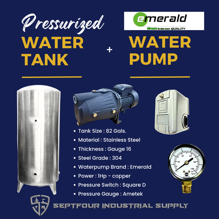 Emerald 1/2Hp or 1Hp JET Waterpump with Stainless Steel Pressurized Tank  Switch and Gauge (set)