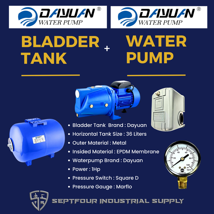 DAYUAN 1HP JET waterpump with 24L/36/50L/60L/80L/100L Dayuan Horizontal Bladder Tank (set) JET750AH