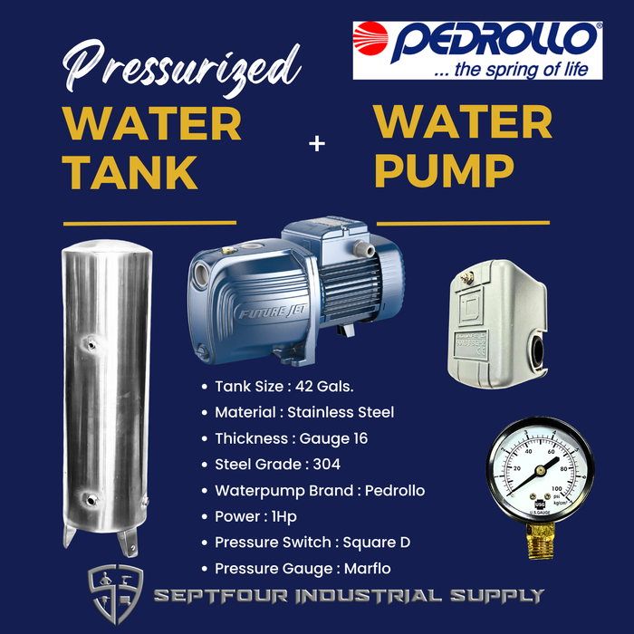 PEDROLLO 1/2Hp or 1Hp Waterpump (Made in Italy) with Stainless Steel Pressurized Tank