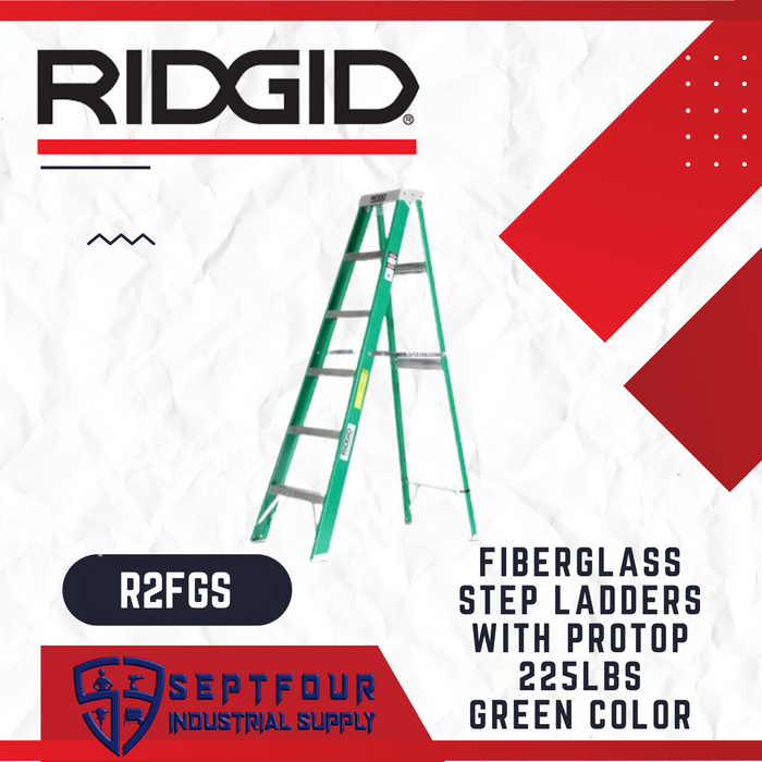 RIDGID Fiberglass Step Ladders with Protop 225Lbs. - Green Color