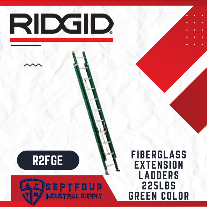 Ridgid Fiberglass Extension Ladders 225Lbs. - Green Color