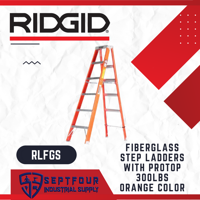 RIDGID Fiberglass Step Ladders with Protop 300Lbs. - Orange Color