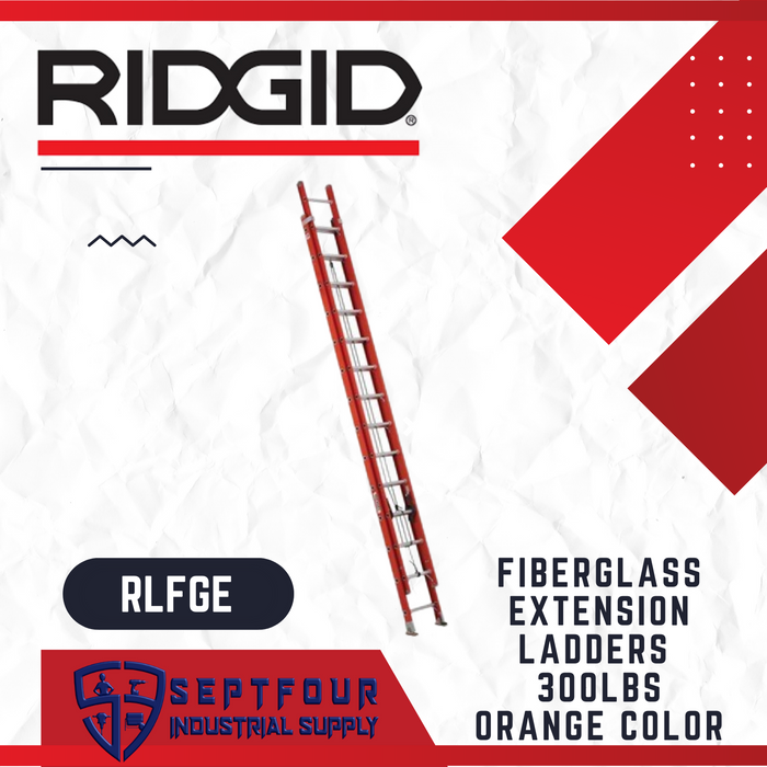 RIDGID Fiberglass Extension Ladders 300Lbs. - Orange Color