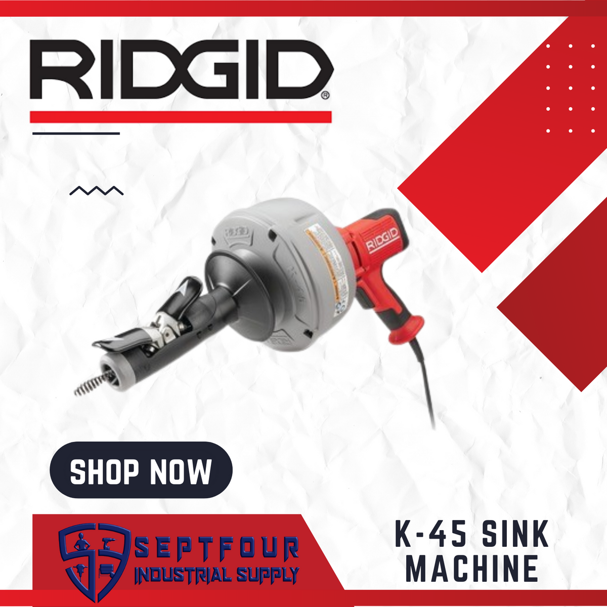 ま*き様 リジッド RIDGID ドレンクリーナ K-45 シンクマシン 排水管 RIDGID/リジッド 電動ドレンクリーナー K-45 シンクマシン 電動排水管