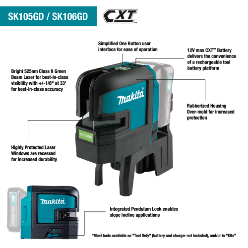 Makita 35m Rechargeable Green 4-point Cross Line Laser SK106GDZ