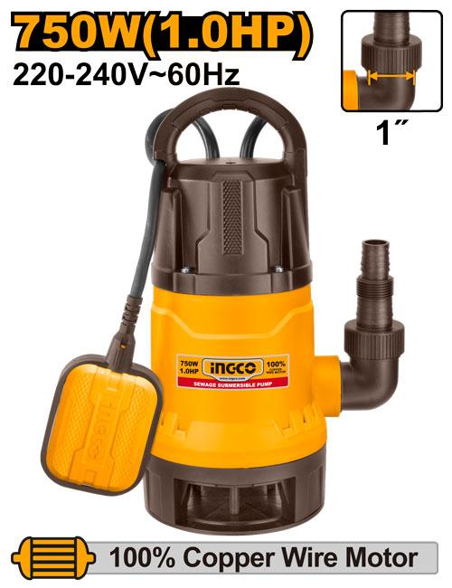 Ingco 750W (1.0HP) Vortex Sewage Submersible Pump SPD7508-5