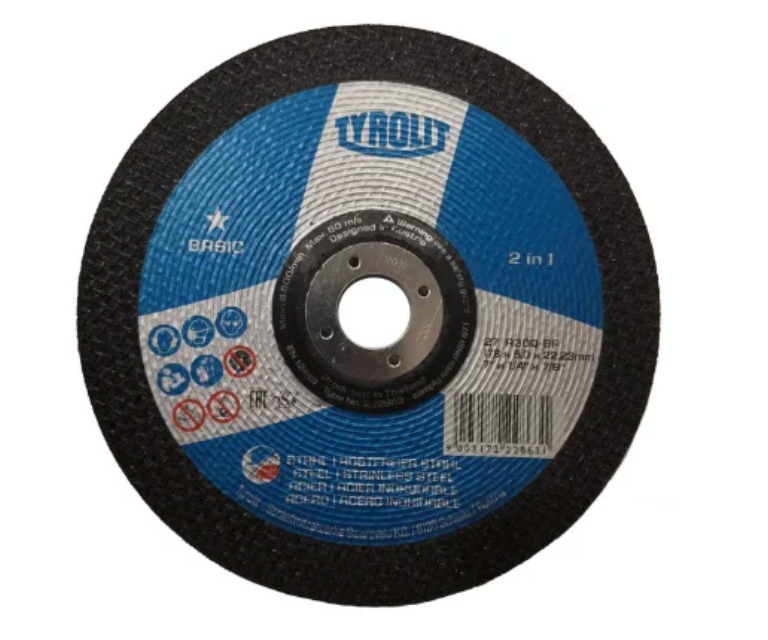TYROLIT - TN. 222.863 - BASIC 1 STAR - DEPRESSED CENTER GRINDING WHEEL 7" FOR 2-IN-1