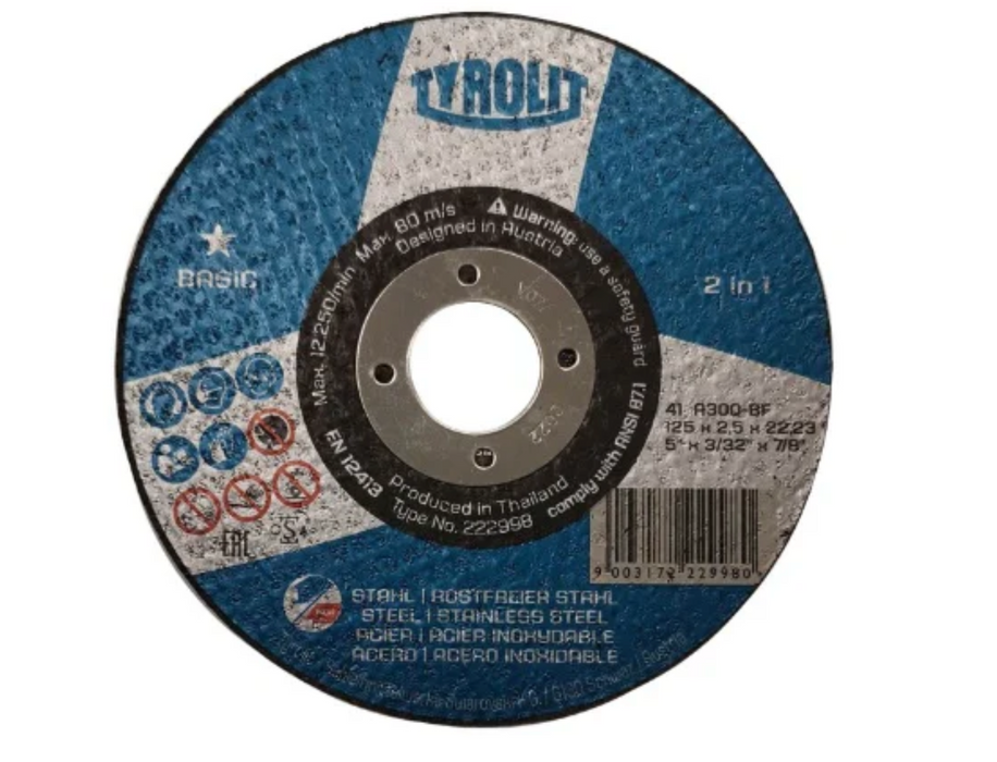 TYROLIT - TN. 222.998 - BASIC 1 STAR - STRAIGHT CUT-OFF WHEEL 5" FOR 2-IN-1