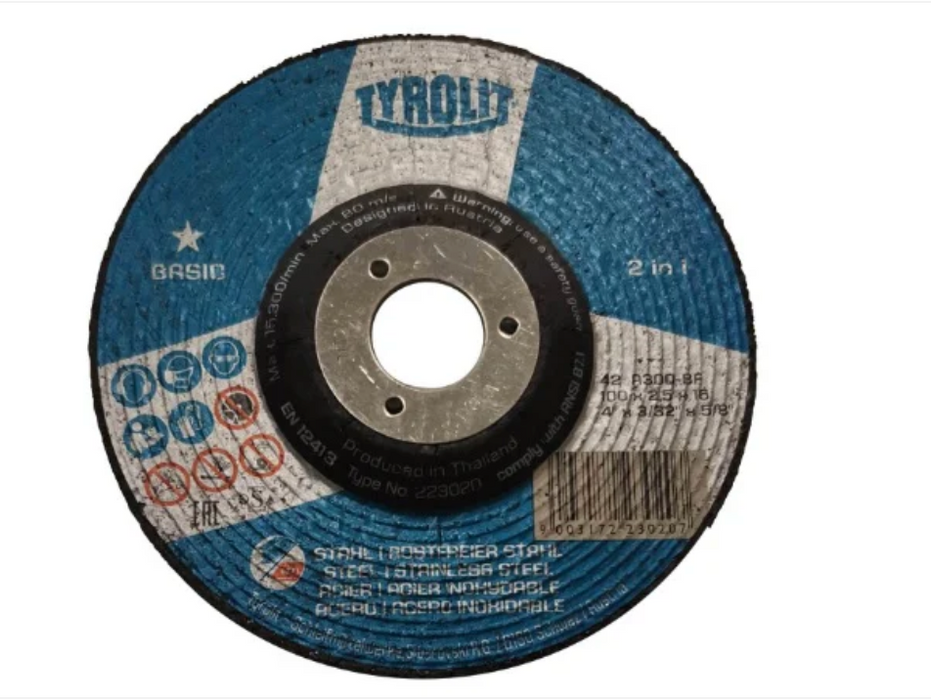 TYROLIT - TN. 223.020 - BASIC 1 STAR - DEPRESSED CENTER CUT-OFF WHEEL 4" FOR 2-IN-1