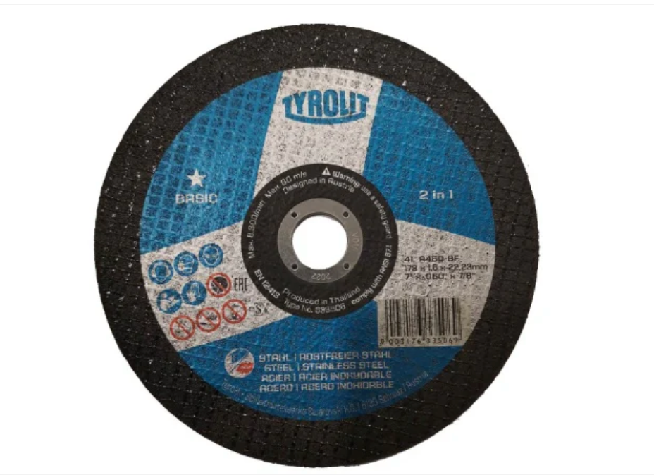 TYROLIT - TN. 633.506 - BASIC 1 STAR - SUPER THIN CUT-OFF WHEEL 7" FOR 2-IN-1