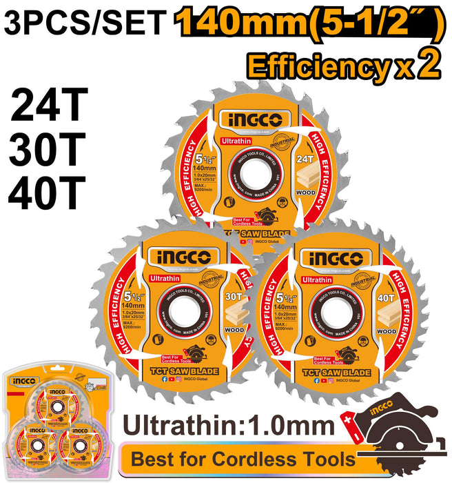 Ingco 140mm (5-1/2")Ultra-thin TCT Saw Blade Set TSB4003