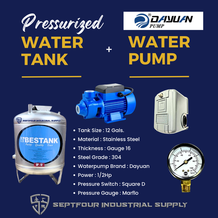 Dayuan 1/2Hp or 1Hp  Waterpump with Stainless Steel Pressurized Tank