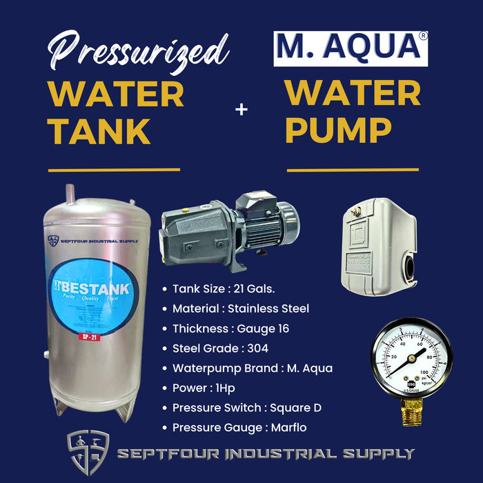 M. Aqua 1/2Hp or 1Hp JET Waterpump with Stainless Steel Pressurized Tank (set)
