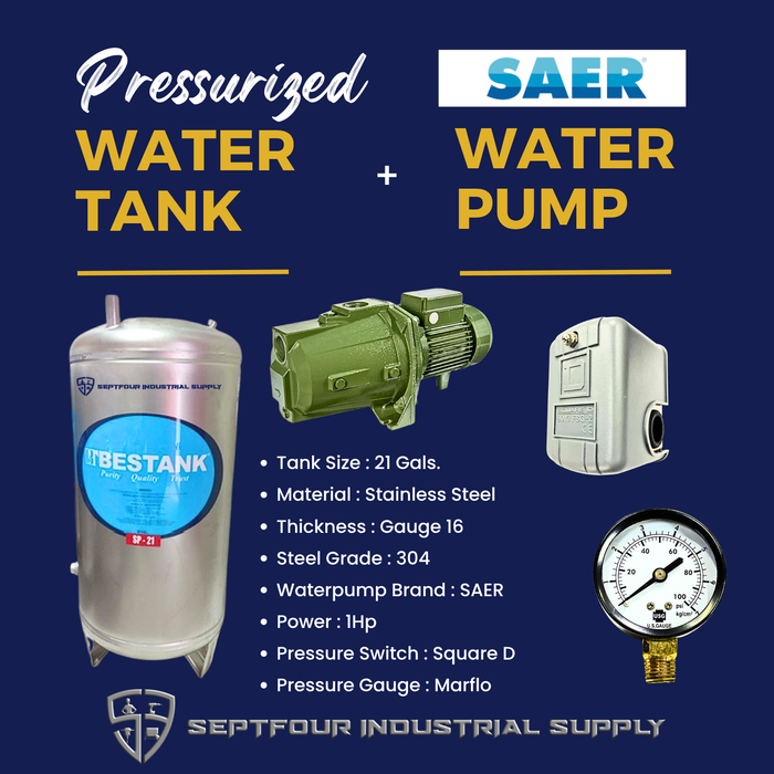 SAER JET Waterpump (Made in Italy) with Stainless Steel Pressurized Tank (set)