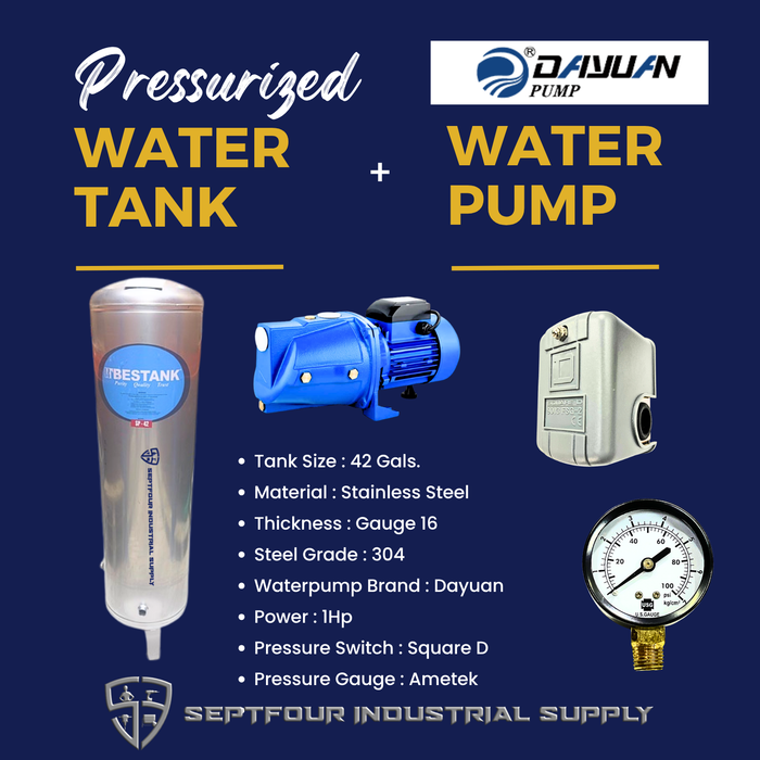 Dayuan 1/2Hp or 1Hp  Waterpump with Stainless Steel Pressurized Tank