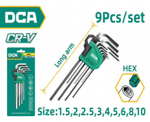 DCA Long Hex Key Set 9 Pcs A09C0102