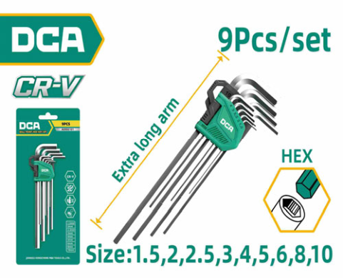 DCA Extra Long Hex Key Set 9 Pcs A09C0103