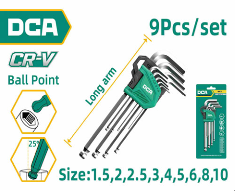 DCA Long Ball Point Hex Key Set 9 Pcs A09D0102