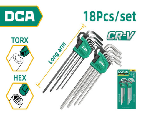 DCA 18Pcs Extra Long Hex Key And Torx Key Set 18 Pcs A09E0301