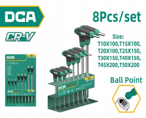 DCA 8 Pcs T-Handle Ball Point Hex Wrench Set 8 Pcs A09F0102