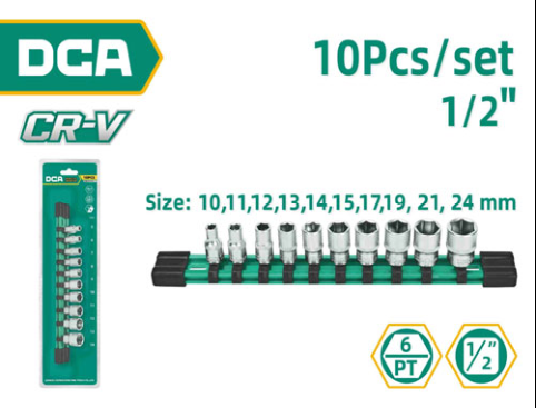 DCA 10 Pcs 1/2" Socket Set 10 Pcs A03E4405