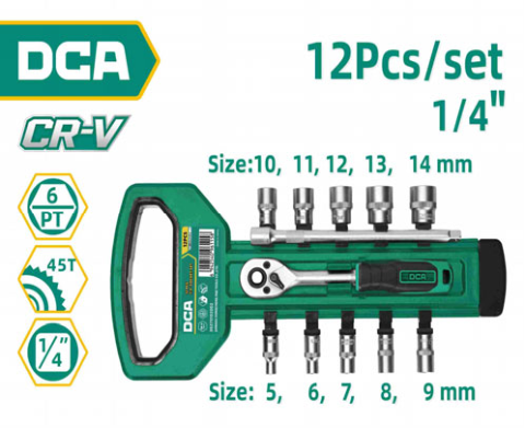 DCA 12 Pcs 1/4" Socket Set 12 Pcs A03E4402