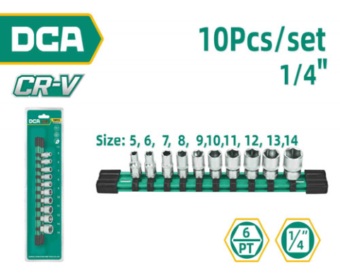 DCA 10 Pcs 1/4" Socket Set 10 Pcs A03E4401