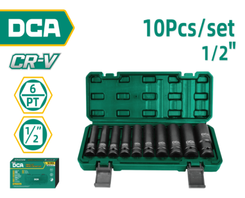 DCA 10Pcs 1/2" Deep Impact Socket Set 10 Pcs A03F6102